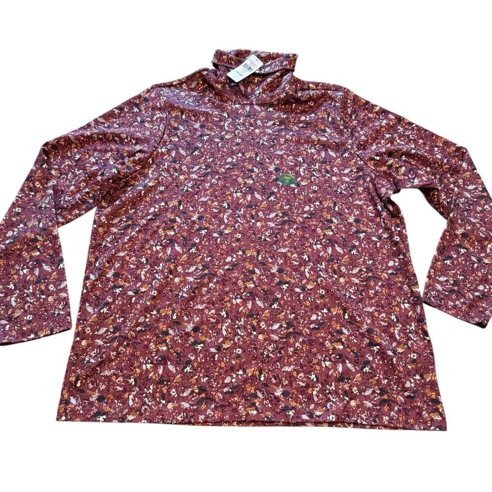 New L.L. Bean‎ Women's Pima Cotton Printed Turtleneck Long Sleeve Plus Size 1X